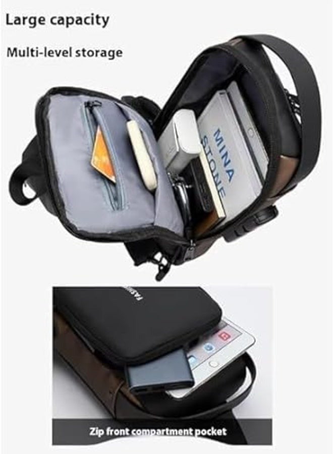 Waterproof Sling Bag for Men & Women – PU Leather Anti-Theft Crossbody Backpack, Adjustable Shoulder Strap, Hidden Security Pockets for Phone, Wallet, Keys, Three-Digit Combination Lock, Lightweight Travel and Daily Commute Bag for Hiking, Outdoor Activities, and Casual Wear - Image 2